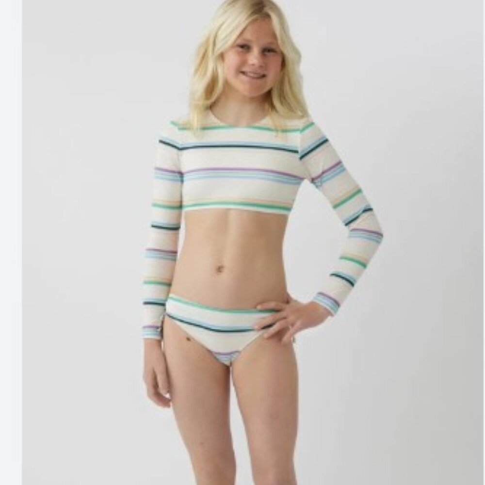 O'Neill Girls Lowtide Pique Long Sleeve Crop Top Swim Set